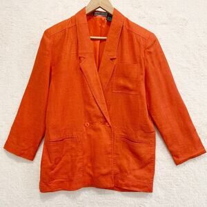 Vintage Oversized Red Linen Blazer Jacket Counterparts Petites Size 10 Large